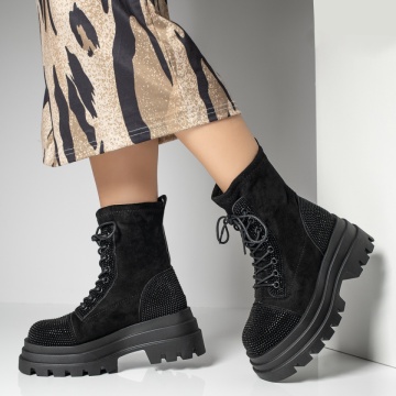 Bocanci dama cu pietre aplicate negru suede ZEF12264, 1, zeforia.ro
