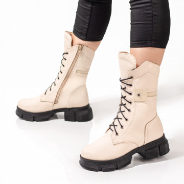 Bocanci dama cu siret bej din Piele naturala MOD09642, 3, modlet.ro
