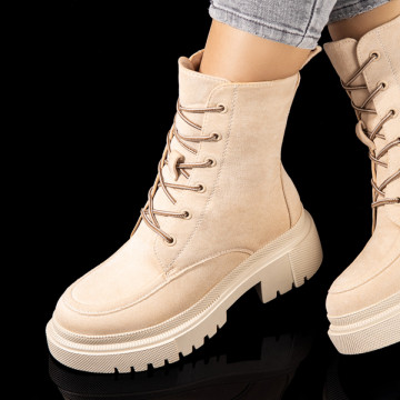 Bocanci dama cu siret si fermoar bej suede MOD10810, 1, modlet.ro