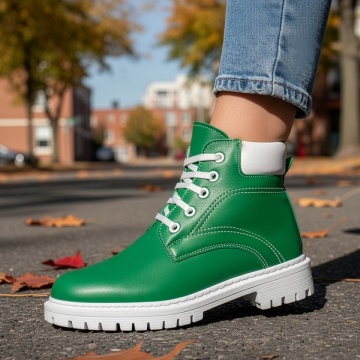 Bocanci dama cu siret verzi din Piele naturala MOD07612, 2, modlet.ro