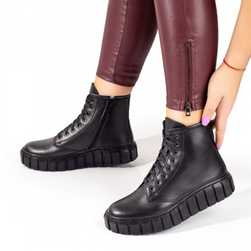 Bocanci dama negri din Piele naturala cu siret si fermoar MOD07094, 3, modlet.ro