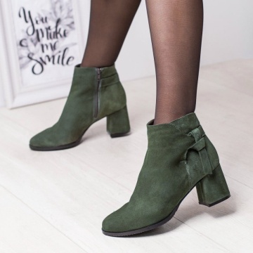 Botine dama cu toc gros din Piele verzi Givelo