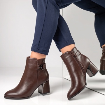 Botine dama, Botine dama cu toc gros maro LILI36, modlet.ro