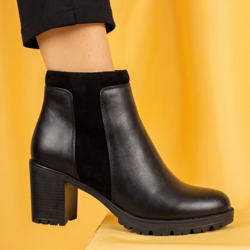 Botine dama cu toc gros negre din Piele naturala BIA24, 2, modlet.ro