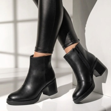 Botine dama cu toc gros negre din Piele naturala DORA87, 2, modlet.ro