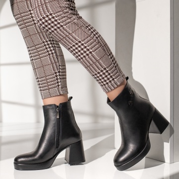 Botine dama cu toc gros negre din Piele naturala MOD10779, 2, modlet.ro