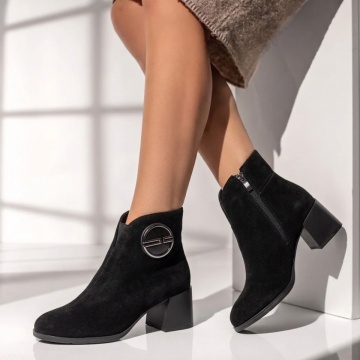 Reduceri botine dama, Botine dama cu toc gros negre suede din Piele naturala MOD10783, modlet.ro