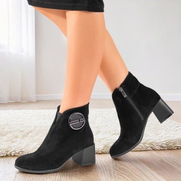 Botine dama cu toc gros negre suede din Piele naturala ZEF10783, 1, zeforia.ro