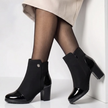Botine dama cu toc gros negru suede GINA25, 2, modlet.ro