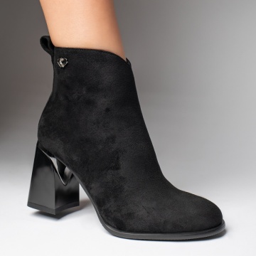 Botine dama cu toc gros negru suede MOD12389, 4, modlet.ro