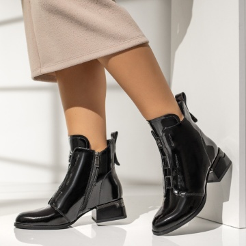 Botine dama cu toc gros si fermoar negre din Piele naturala MOD13981, 4, modlet.ro
