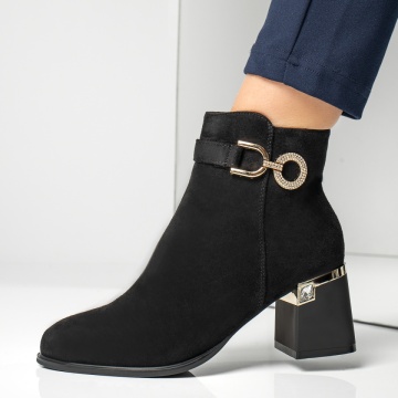 Botine dama, Botine dama cu toc si accesorii decorative negru suede MOD12882, modlet.ro
