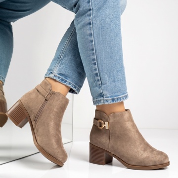 Botine dama cu toc si fermoar khaki suede LILI44, 3, modlet.ro