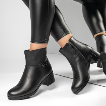 Botine dama cu toc si fermoar negre din Piele naturala MOD12319, 1, modlet.ro