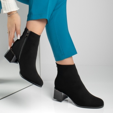 Botine dama cu toc si fermoar negru suede MOD12600, 3, modlet.ro