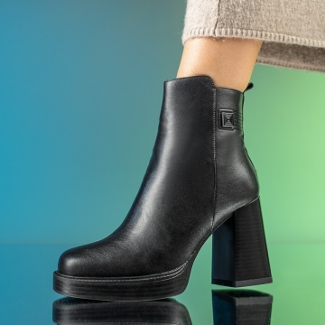 Botine dama cu toc si platforma negre din Piele naturala MOD14010, 3, modlet.ro