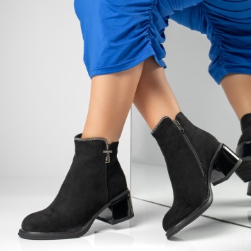 Botine dama cu toc si strasuri aplicate negru suede MOD12647, 2, modlet.ro