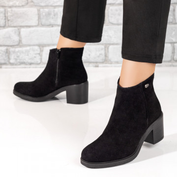 Botine dama negru suede cu toc si fermoar din Piele naturala MOD05610, 2, modlet.ro