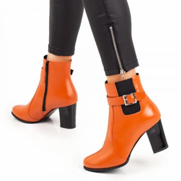 Botine dama portocalii cu elastic si catarama din Piele Naturala ZEF07303, 3, zeforia.ro