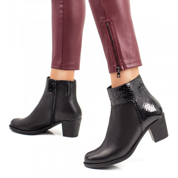 Botine negre dama cu toc gros din Piele naturala MOD05646, 2, modlet.ro