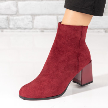 Botine rosii suede cu toc gros si fermoar dama MOD07084, 1, modlet.ro