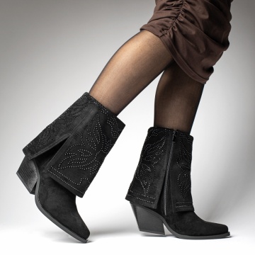 Ciocate dama cu toc gros si aplicatii cu pietre negre suede MOD12341, 3, modlet.ro