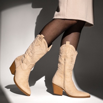 Ciocate dama cu toc si model cusut bej suede MOD12638, 4, modlet.ro