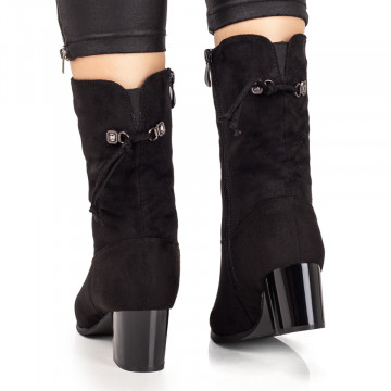 Cizme cu toc dama negre suede si insertie de material elastic la spate MOD07799, 4, modlet.ro