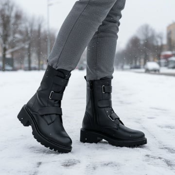 Cizme dama cu fermoar si curele negre MOD12706, 4, modlet.ro