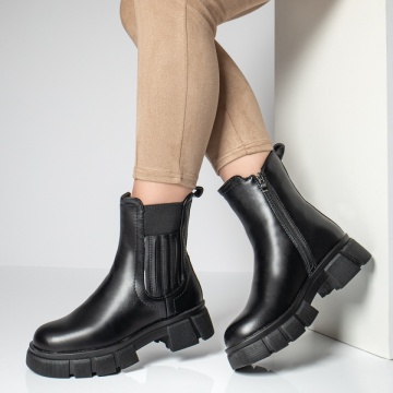 Cizme dama cu fermoar si insertii de material elastic negre MOD06927, 2, modlet.ro