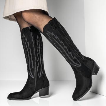Cizme dama cu toc gros si imprimeu negru suede MOD12641, 2, modlet.ro