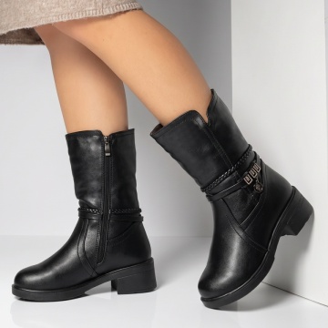 Cizme cu toc, Cizme dama cu toc si fermoar negre GINA30, modlet.ro