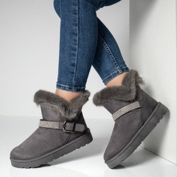 Cizme dama scurte cu blanita si catarama gri suede MOD10704, 2, modlet.ro