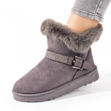 Cizme dama scurte cu blanita si catarama gri suede ZEF10704, 1, zeforia.ro