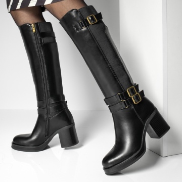 Cizme lungi dama cu toc gros si fermoar negre MOD12911, 4, modlet.ro
