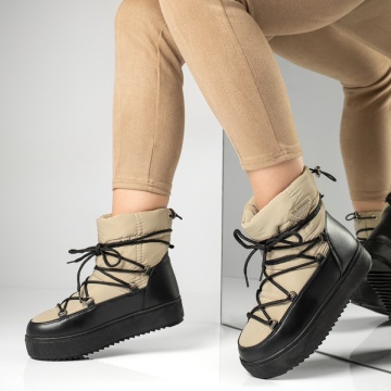 Cizme scurte dama cu siret khaki cu negru MOD12829, 4, modlet.ro