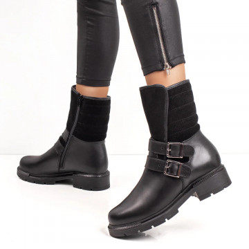 Cizme scurte dama din Piele naturala cu fermoar si catarame MOD07239, 4, modlet.ro
