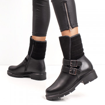 Cizme scurte dama din Piele naturala cu fermoar si catarame MOD07239, 2, modlet.ro