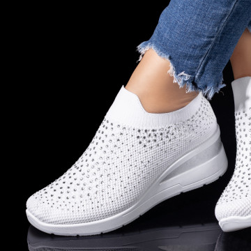 Espadrile dama cu platforma si pietre atasate albe MOD08482, 2, modlet.ro