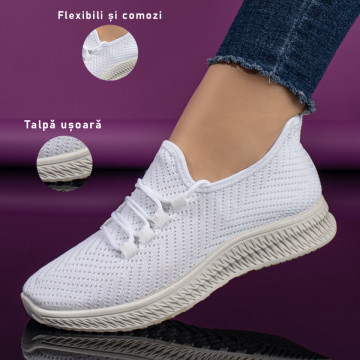 Espadrile sport dama cu siret din material textil albi MOD09086, 3, modlet.ro