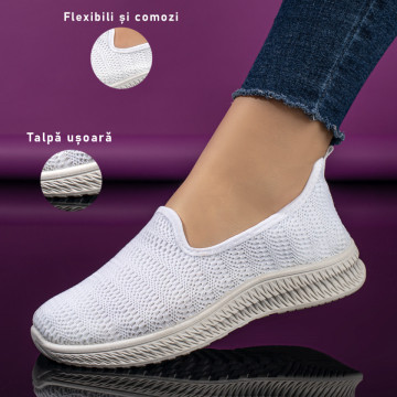 Espadrile sport dama din material textil albe MOD09088, 3, modlet.ro