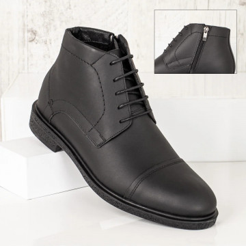 Ghete barbati negre cu siret si fermoar din Piele naturala MOD07526, 3, modlet.ro