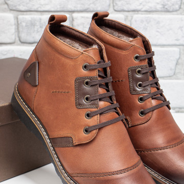 Ghete casual barbati cu siret maro din Piele naturala MOD10568, 4, modlet.ro