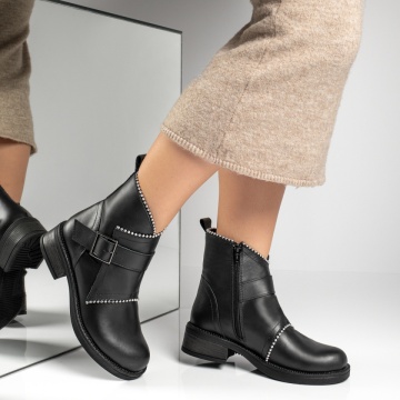 Ghete dama cu catarama negre din Piele naturala MOD12459, 1, modlet.ro