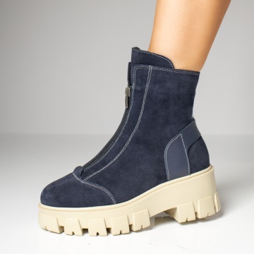 Ghete dama cu fermoar albastre suede din Piele naturala MOD06567, 3, modlet.ro