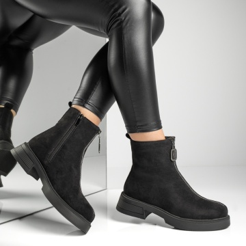 Ghete dama cu fermoar negru suede MOD06715, 3, modlet.ro