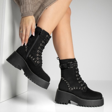 Ghete dama cu fermoar negru suede MOD12813, 3, modlet.ro