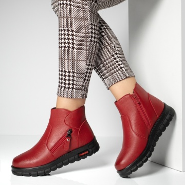 Ghete imblanite, Ghete dama cu fermoar rosii MOD06477, modlet.ro