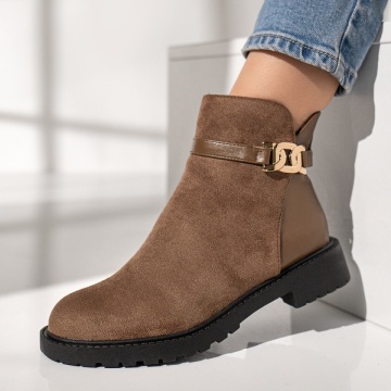 Ghete dama cu fermoar si accesoriu metalic maro suede MOD12244, 1, modlet.ro