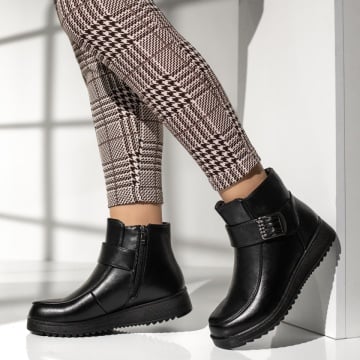 Ghete Dama, Ghete dama cu fermoar si catarama negre MOD12238, modlet.ro